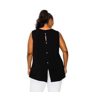 COIN 1804 Button Back Black Sleeveless Tank Top